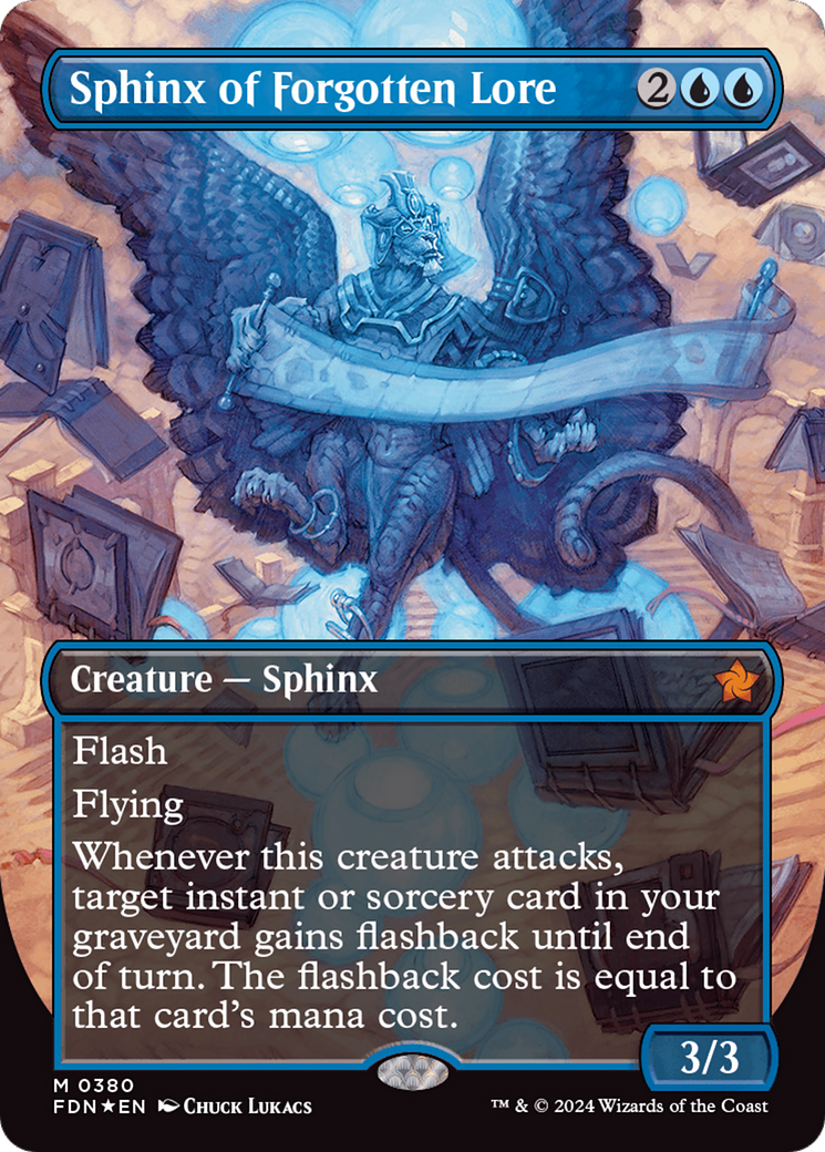 Sphinx of Forgotten Lore (Borderless) (Mana Foil) [Foundations] | Dragon's Lair Comics and Fantasy Houston TX