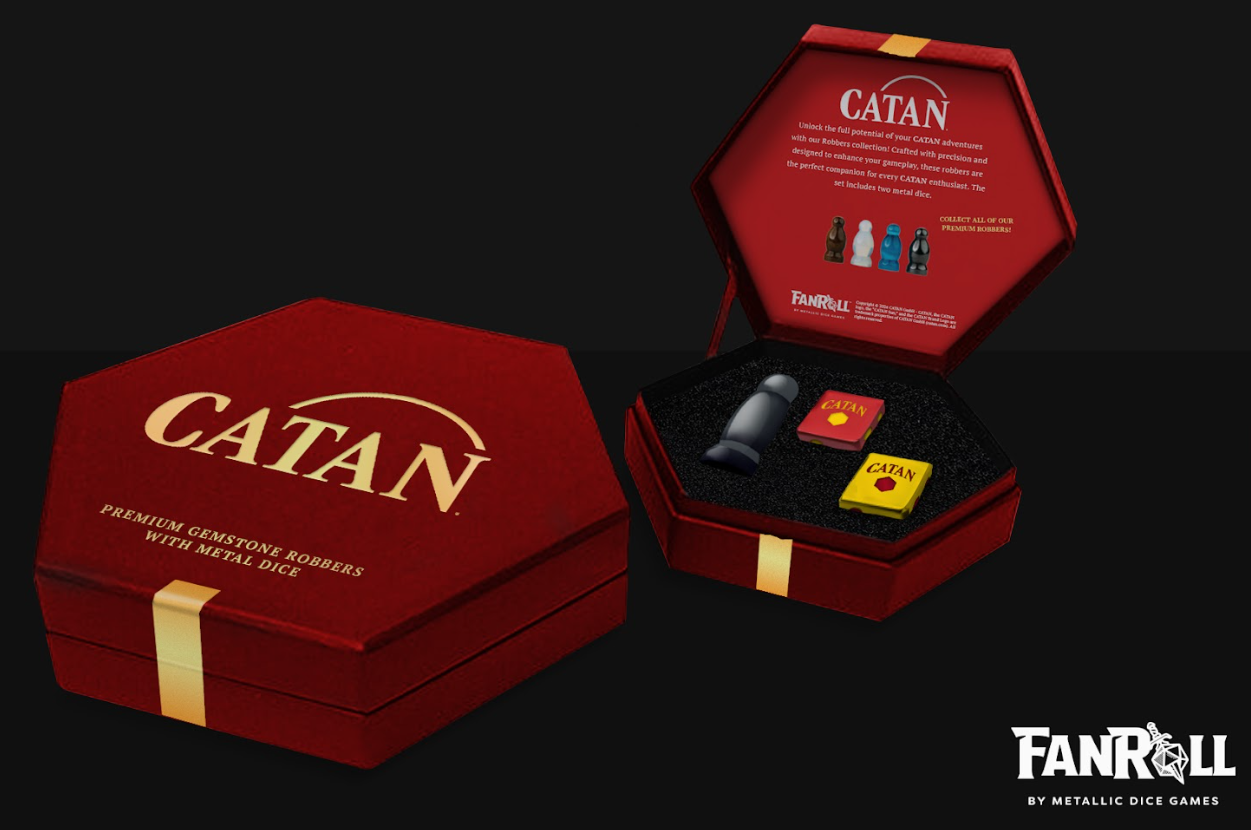 CATAN Premium Robber & Metal Dice Set- Hematite | Dragon's Lair Comics and Fantasy Houston TX