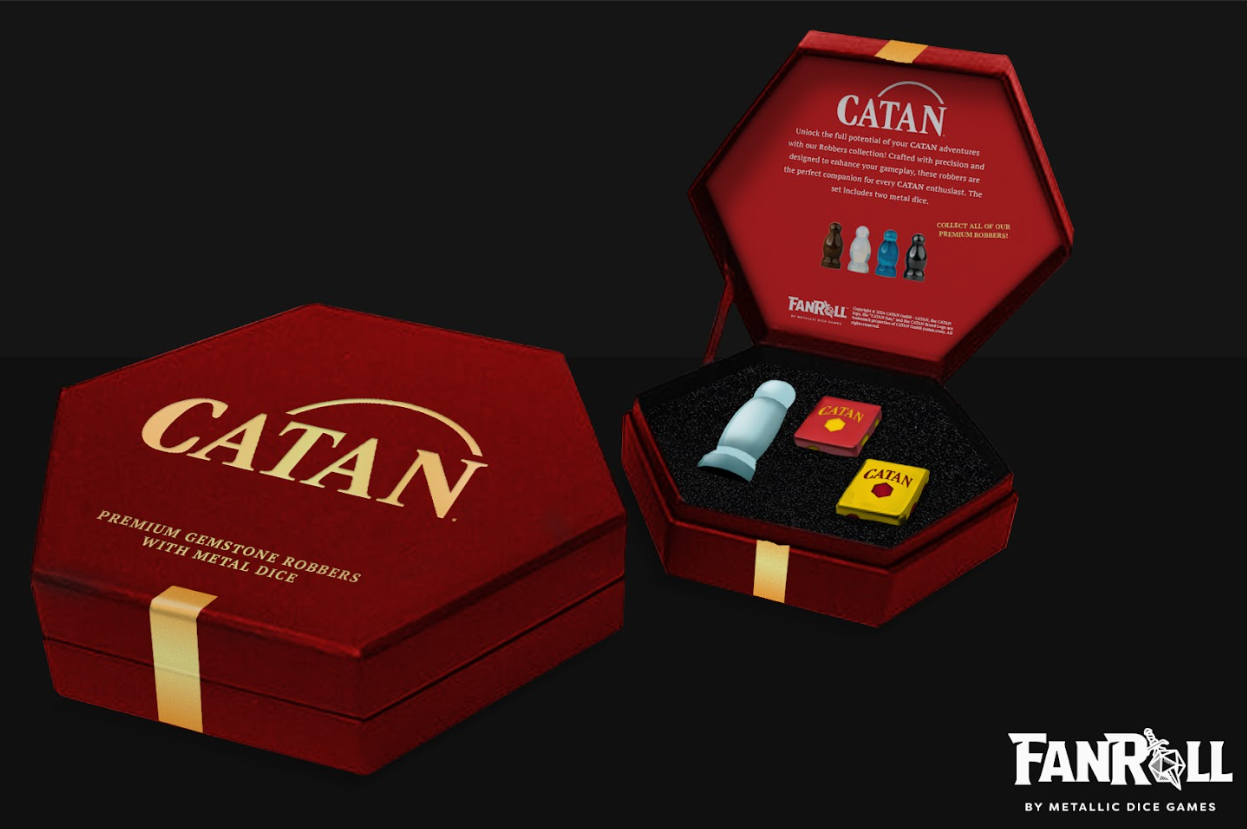 CATAN Premium Robber & Metal Dice Set- Opalite | Dragon's Lair Comics and Fantasy Houston TX