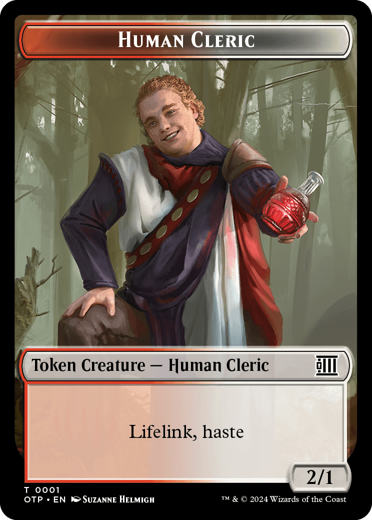 Human Cleric // Plot Double-Sided Token [Outlaws of Thunder Junction Tokens] | Dragon's Lair Comics and Fantasy Houston TX