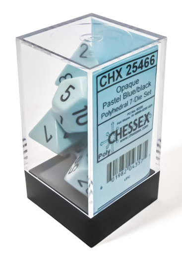 Chessex Poly 7 Dice Set: Opaque Pastel Blue with Black | Dragon's Lair Comics and Fantasy Houston TX