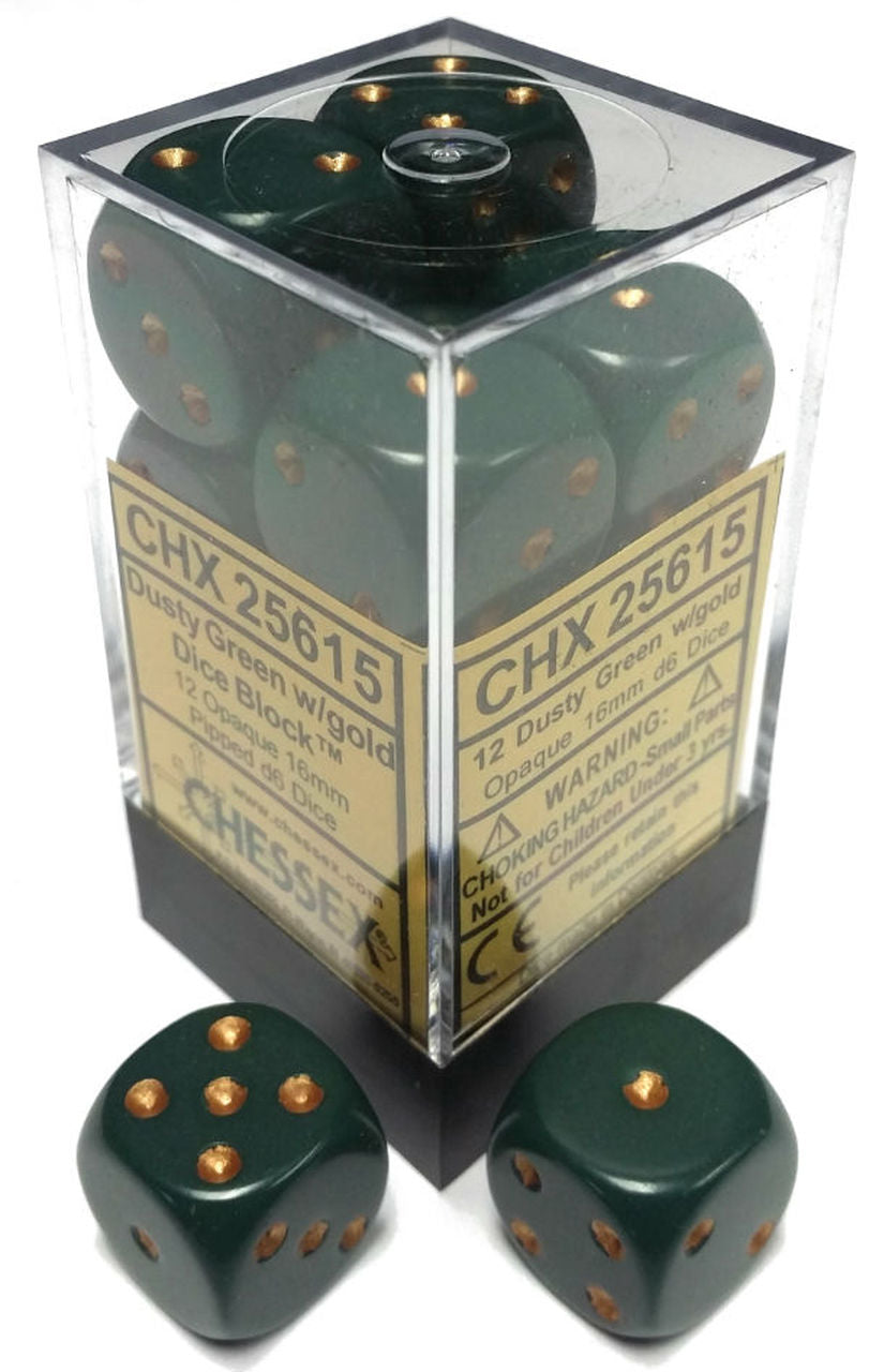 Chessex Dice 16mm 12d6 Opaque: Dusty Green and Copper | Dragon's Lair Comics and Fantasy Houston TX