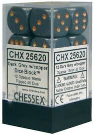 Chessex Opaque 16mm D6 Dark Grey and Copper | Dragon's Lair Comics and Fantasy Houston TX