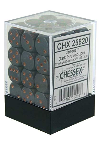 Chessex Opaque Dark Grey with Copper Black with Red 16mm D6 Set | Dragon's Lair Comics and Fantasy Houston TX