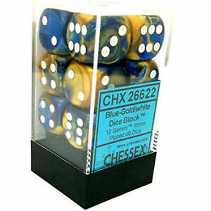 Chessex Gemini: 16mm D6 Blue with Gold and White (12) | Dragon's Lair Comics and Fantasy Houston TX