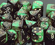 Chessex Gemini 4: Black with Green and Gold 16mm D6 Set | Dragon's Lair Comics and Fantasy Houston TX