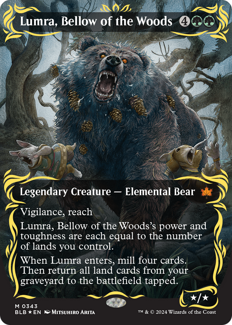 Lumra, Bellow of the Woods (Borderless) (Raised Foil) [Bloomburrow] | Dragon's Lair Comics and Fantasy Houston TX