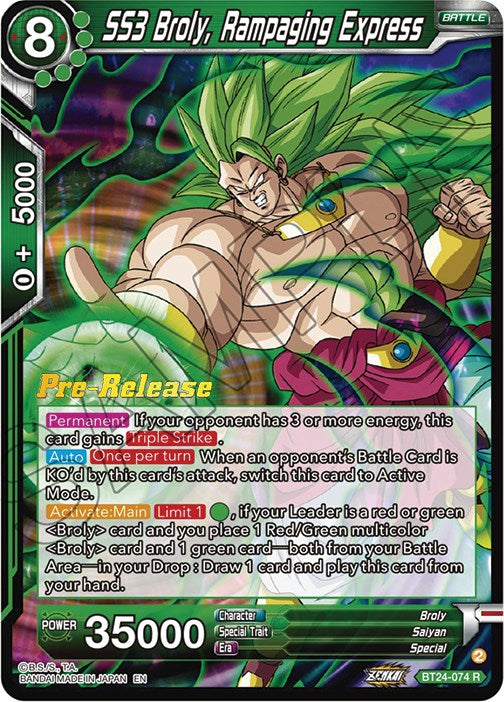 SS3 Broly, Rampaging Express (BT24-074) [Beyond Generations Prerelease Promos] | Dragon's Lair Comics and Fantasy Houston TX