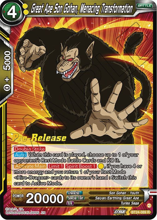 Great Ape Son Gohan, Menacing Transformation (BT24-089) [Beyond Generations Prerelease Promos] | Dragon's Lair Comics and Fantasy Houston TX