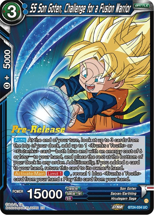 SS Son Goten, Challenge for a Fusion Warrior (BT24-034) [Beyond Generations Prerelease Promos] | Dragon's Lair Comics and Fantasy Houston TX