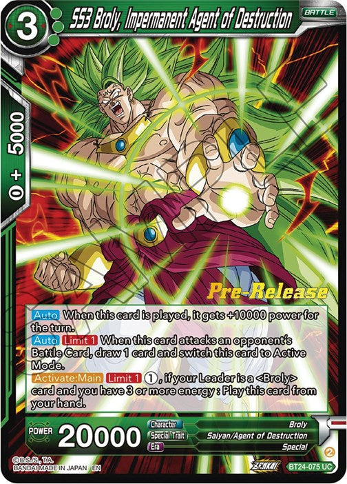 SS3 Broly, Impermanent Agent of Destruction (BT24-075) [Beyond Generations Prerelease Promos] | Dragon's Lair Comics and Fantasy Houston TX