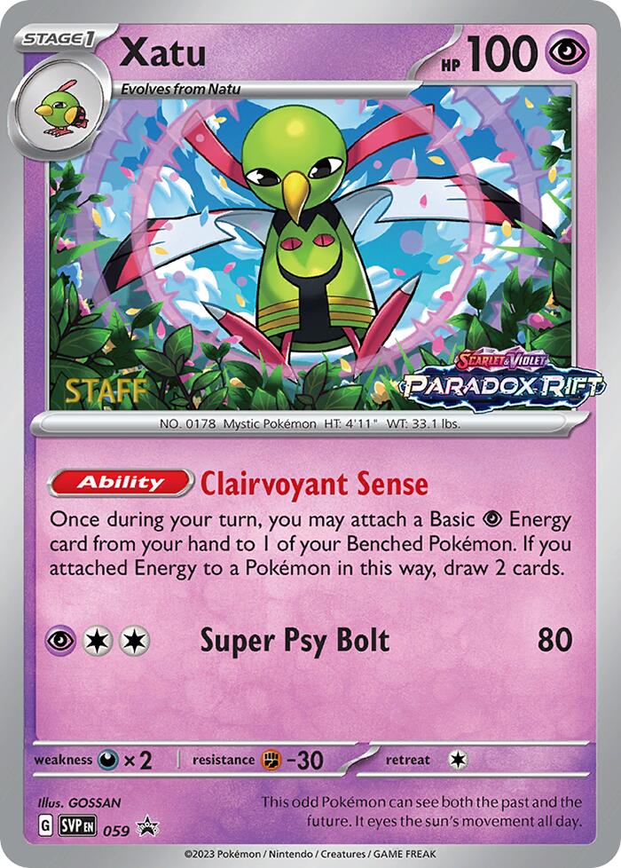 Xatu (059) (Staff Prerelease Promo) [Scarlet & Violet: Black Star Promos] | Dragon's Lair Comics and Fantasy Houston TX