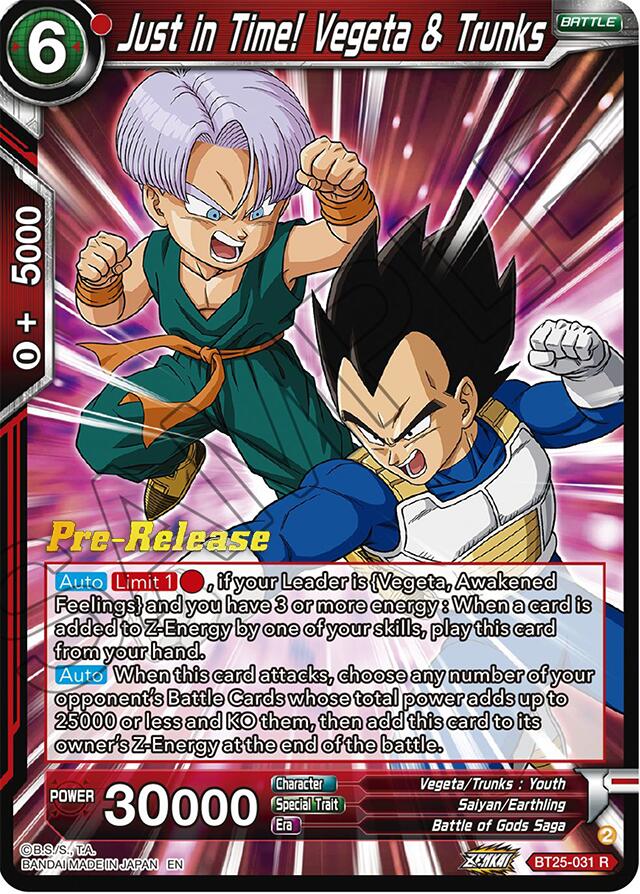 Just in Time! Vegeta & Trunks (BT25-031) [Legend of the Dragon Balls Prerelease Promos] | Dragon's Lair Comics and Fantasy Houston TX