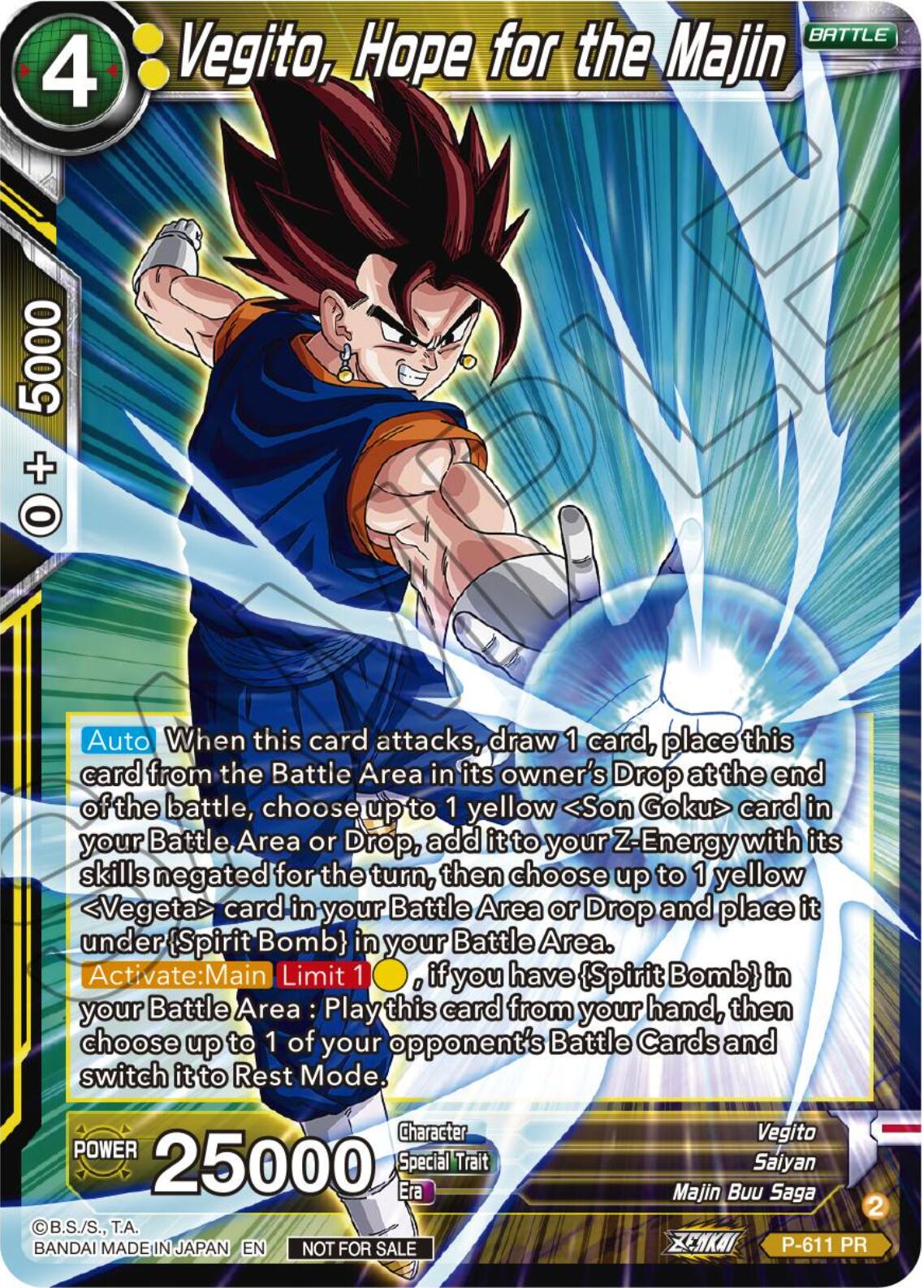 Vegito, Hope for the Majin (Tournament Pack Vol. 8) (P-611) [Promotion Cards] | Dragon's Lair Comics and Fantasy Houston TX