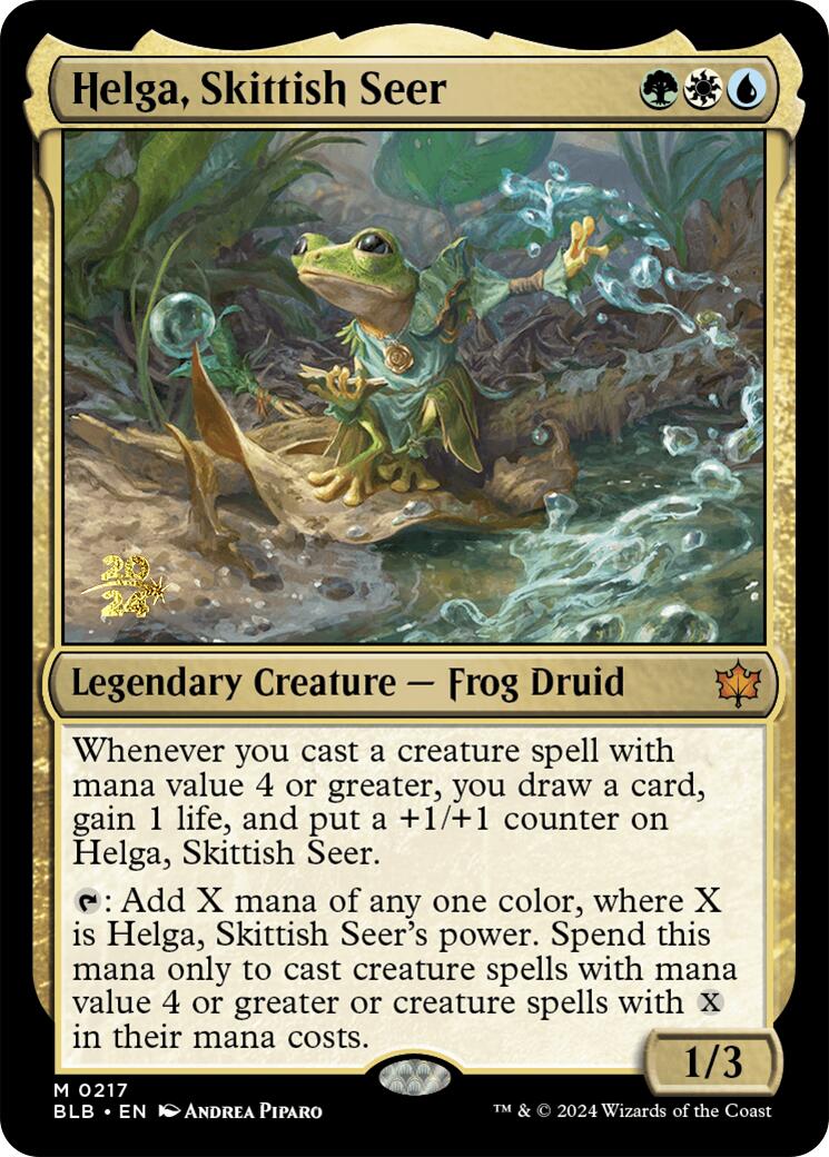 Helga, Skittish Seer [Bloomburrow Prerelease Promos] | Dragon's Lair Comics and Fantasy Houston TX