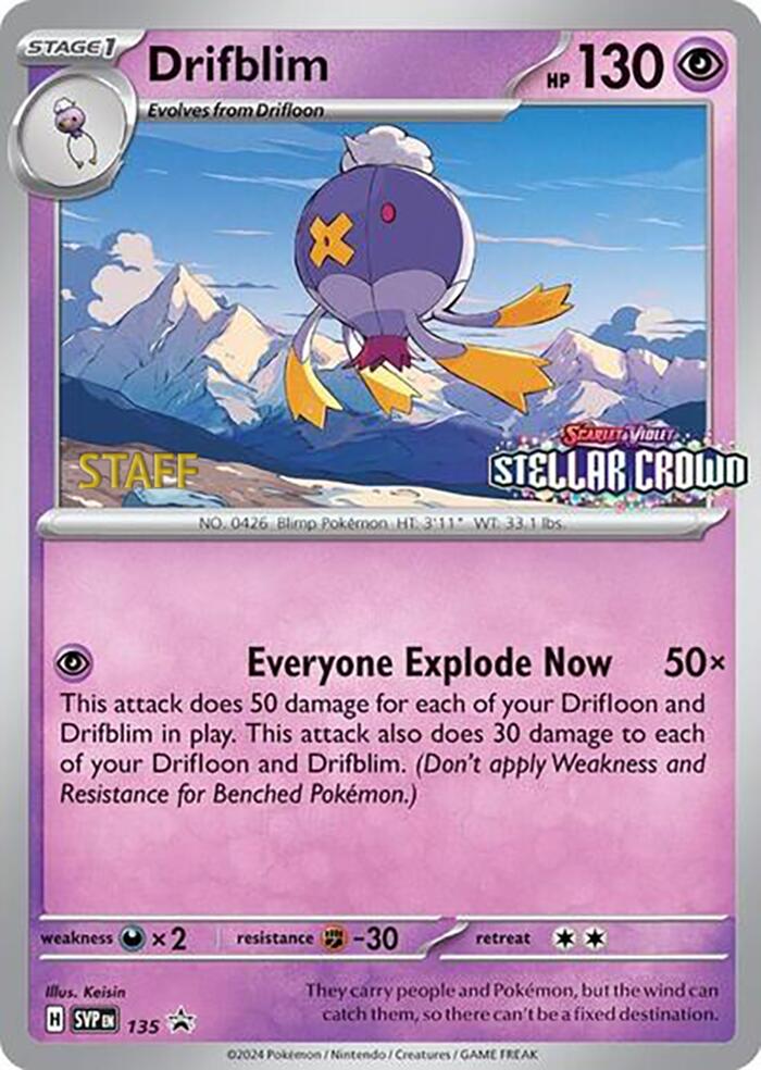 Drifblim (135) (Staff Promo) [Scarlet & Violet: Black Star Promos] | Dragon's Lair Comics and Fantasy Houston TX