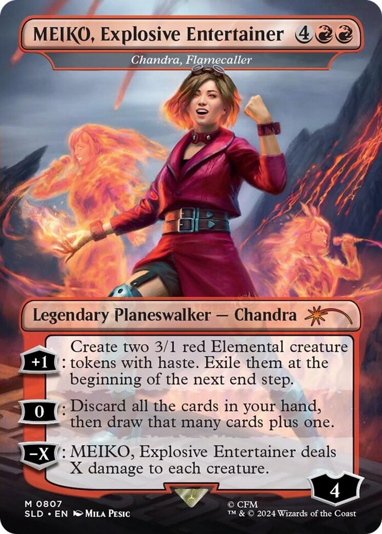 MEIKO, Explosive Entertainer - Chandra, Flamecaller (Rainbow Foil) [Secret Lair Drop Series] | Dragon's Lair Comics and Fantasy Houston TX