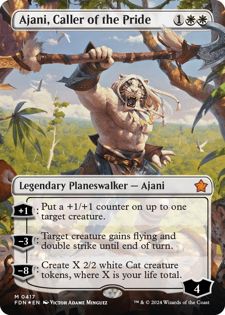 Ajani, Caller of the Pride (Borderless) (Mana Foil) [Foundations] | Dragon's Lair Comics and Fantasy Houston TX