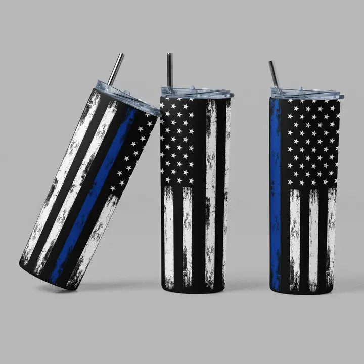 The Geek Boutique: Blue Line Police Support Flag Tumbler | Dragon's Lair Comics and Fantasy Houston TX