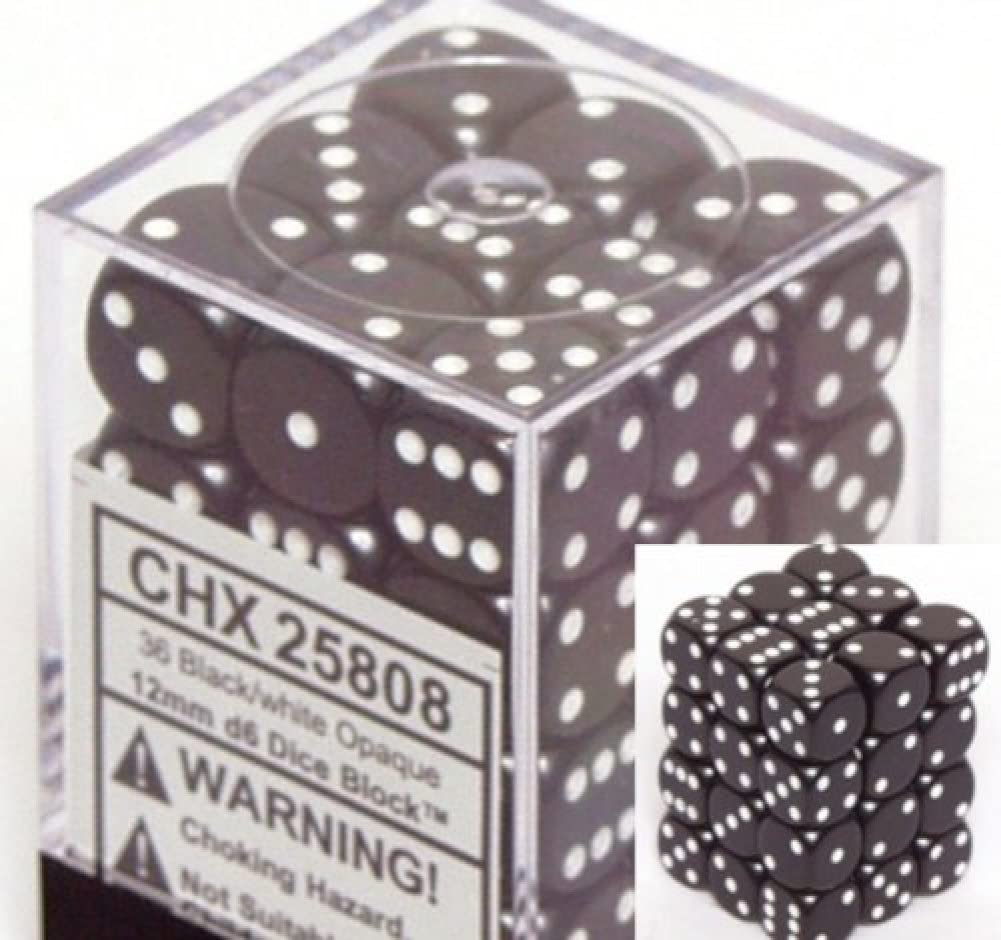 Chessex Opaque 12mm D6 Black/White | Dragon's Lair Comics and Fantasy Houston TX