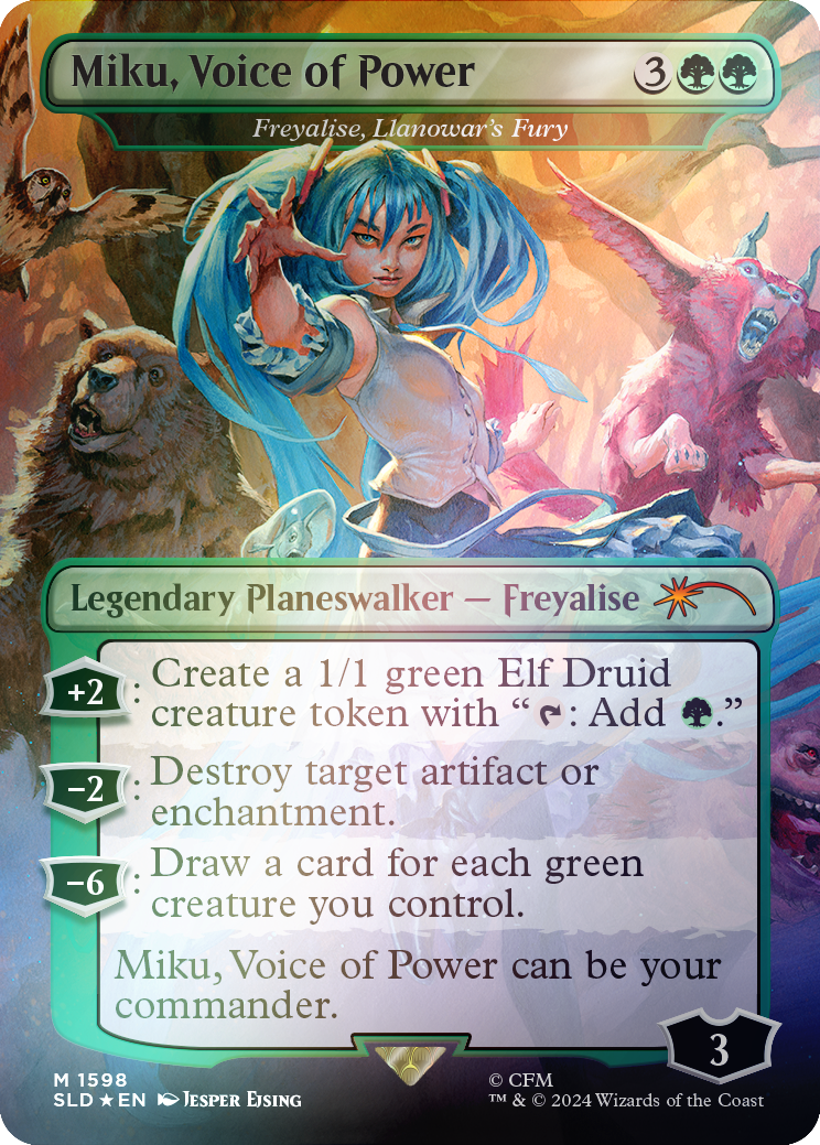 Miku, Voice of Power - Freyalise, Llanowar's Fury (Rainbow Foil) [Secret Lair Drop Series] | Dragon's Lair Comics and Fantasy Houston TX