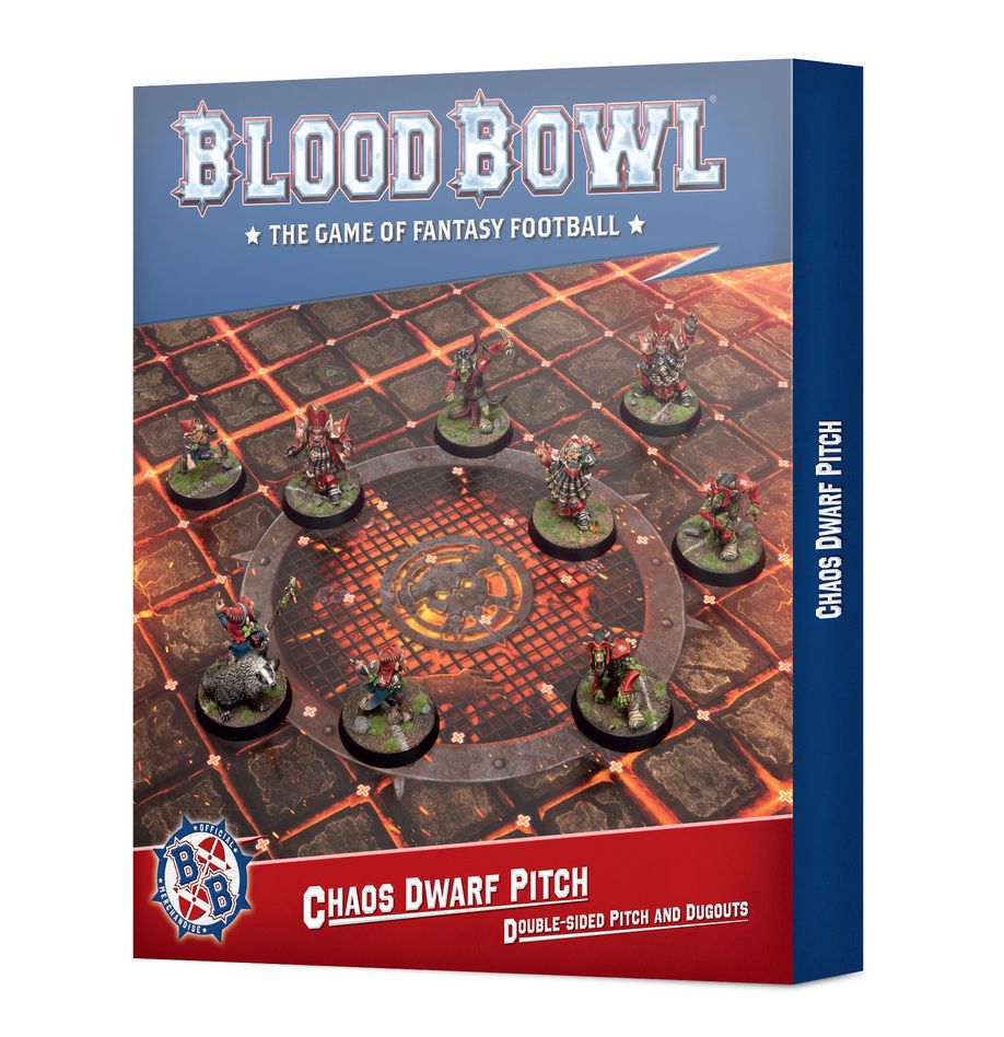 Blood Bowl: Chaos Dwarf Team – Double-sided Pitch and Dugouts Set | Dragon's Lair Comics and Fantasy Houston TX