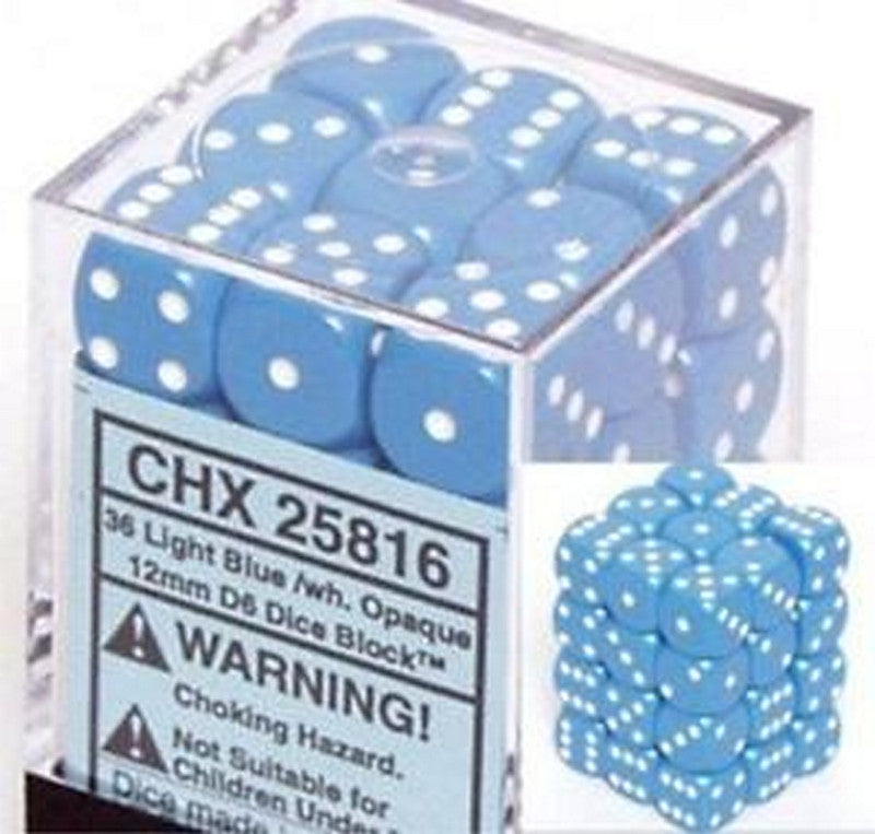 Chessex Opaque 12mm D6 Light Blue/White | Dragon's Lair Comics and Fantasy Houston TX