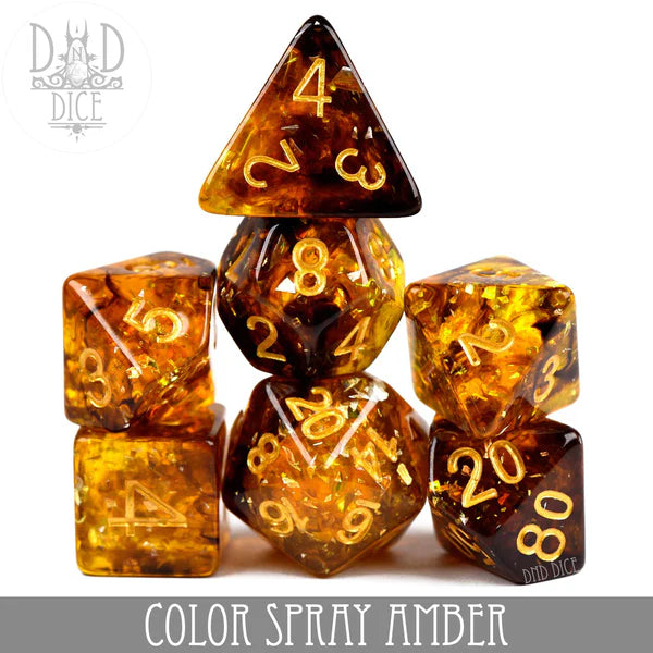 DND Dice Poly 7 Dice Set Color Spray: Amber | Dragon's Lair Comics and Fantasy Houston TX