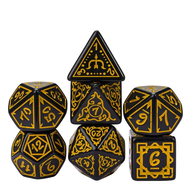 Foam Brain Poly 7 Dice Set Cryptic Knots Golden Cuirass | Dragon's Lair Comics and Fantasy Houston TX