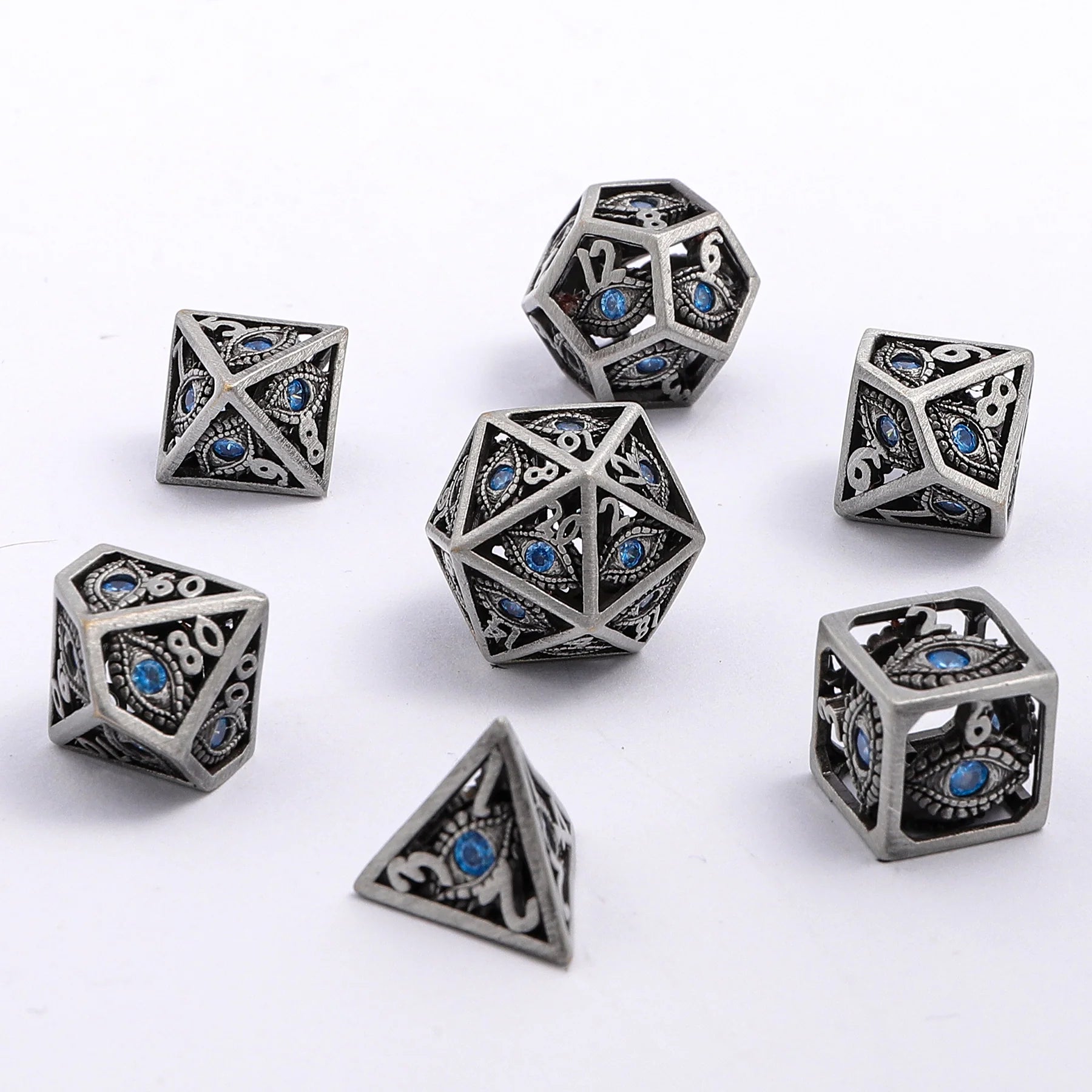 Hymgho Dragon Eye Hollow Metal MINI Dice Set - Blue Gems | Dragon's Lair Comics and Fantasy Houston TX