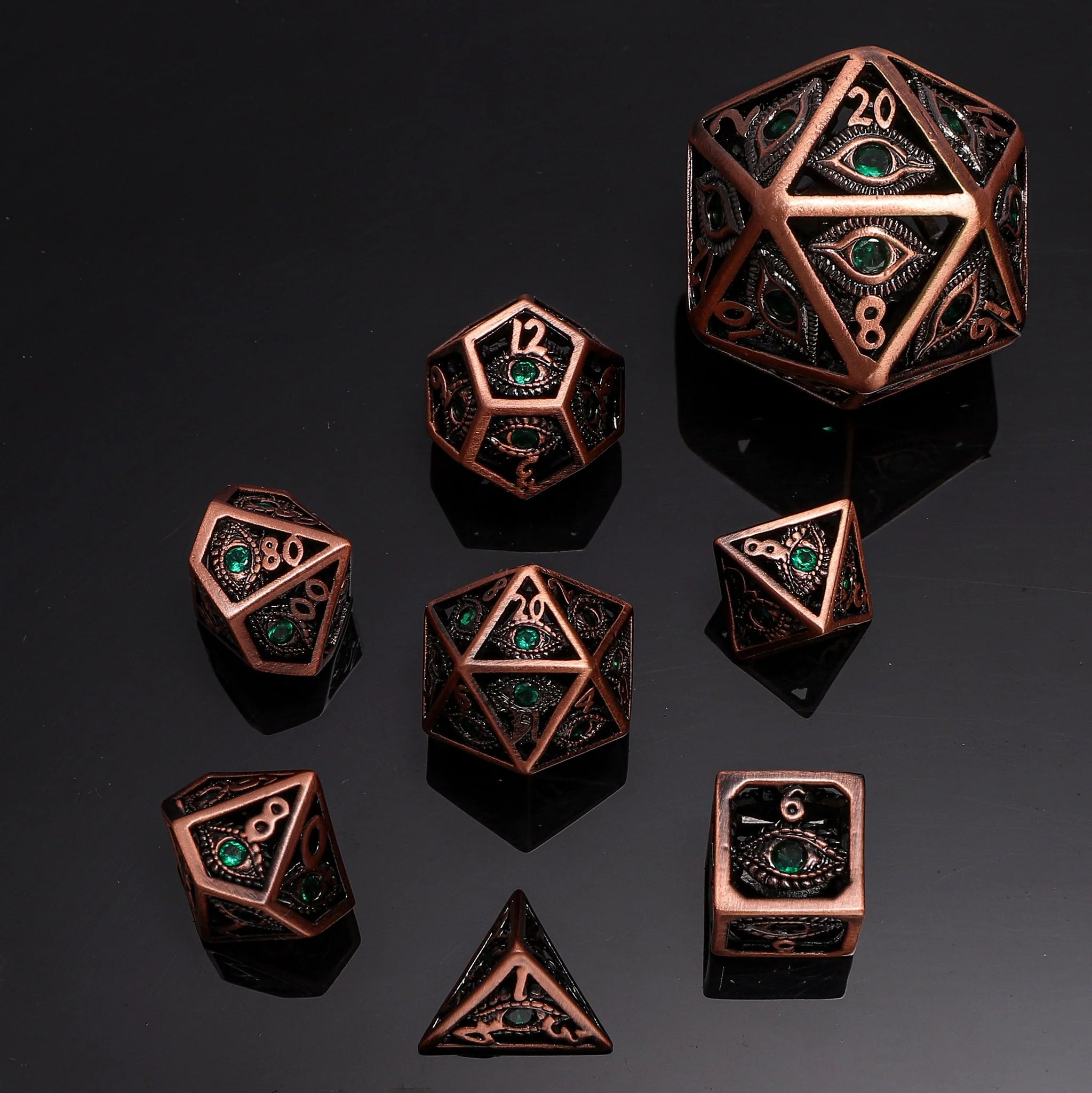 Hymgho Dragon Eye Hollow Metal MINI Dice Set - Green Gems | Dragon's Lair Comics and Fantasy Houston TX