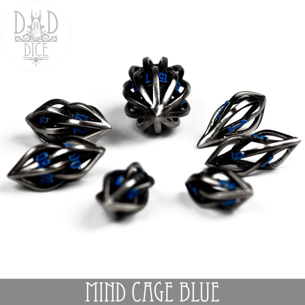 DND Dice Poly 7 Metal Dice Set: Mind Cage Blue (Hollow Metal) | Dragon's Lair Comics and Fantasy Houston TX