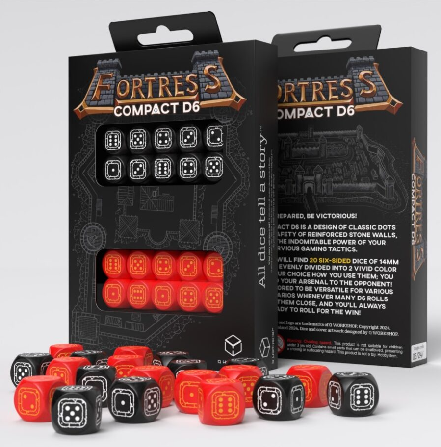 Q Workshop Fortress Compact D6 Set Black and Red | Dragon's Lair Comics and Fantasy Houston TX