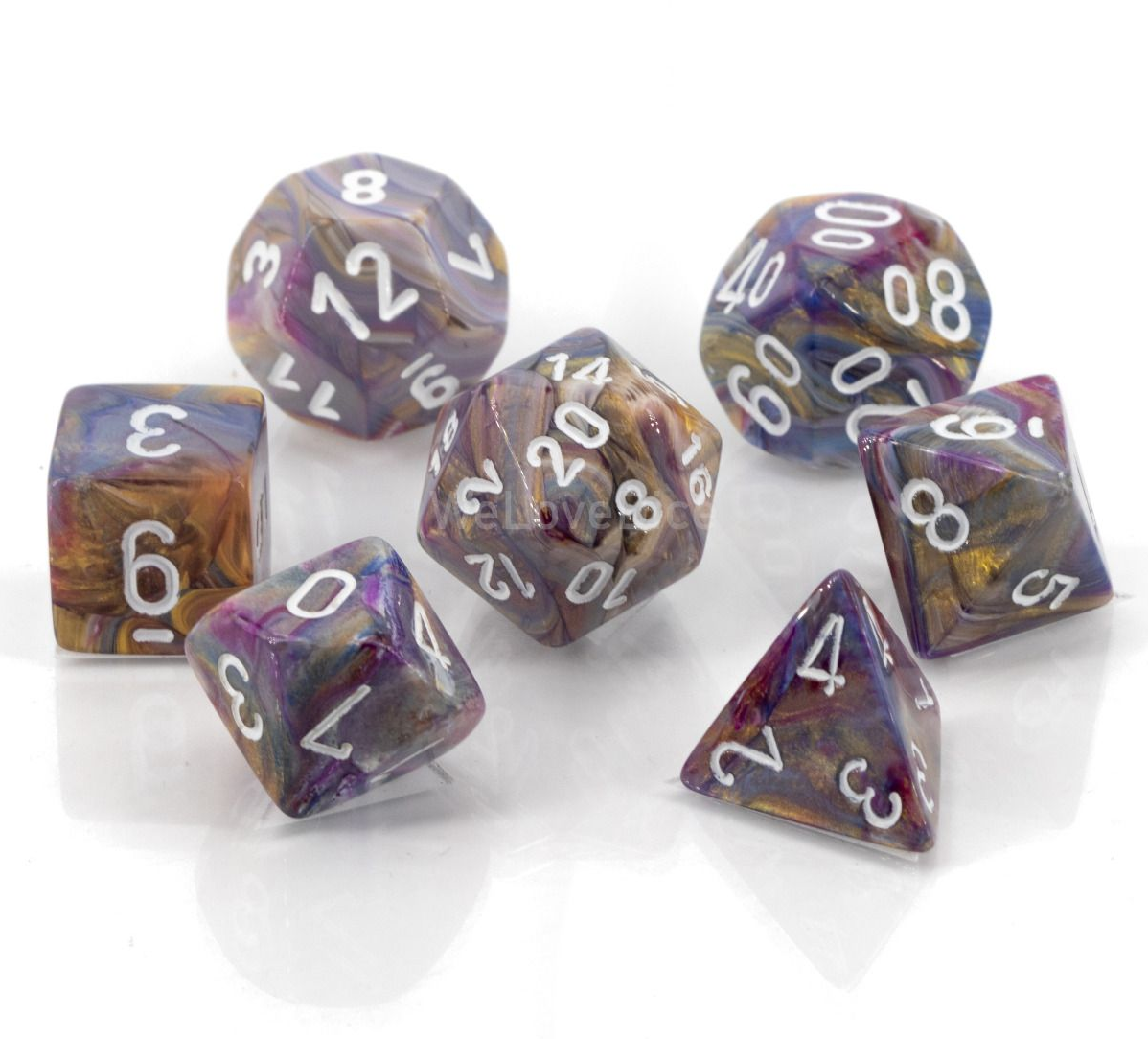 Chessex Mini Poly 7 Dice Set: Festive Carousel/White | Dragon's Lair Comics and Fantasy Houston TX