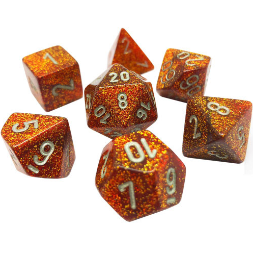 Chessex Mini Poly 7 Dice Set: Glitter Gold/Silver | Dragon's Lair Comics and Fantasy Houston TX