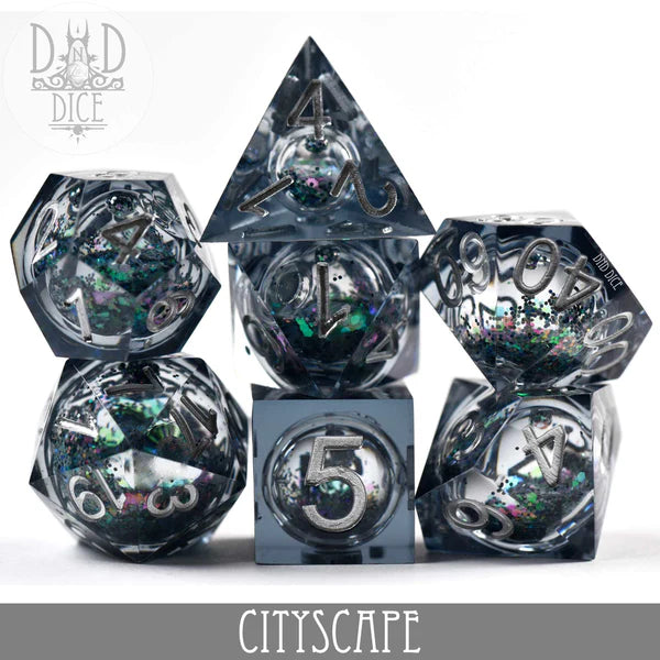 DND Dice Poly 7 Dice Set: Cityscape (Liquid Core) | Dragon's Lair Comics and Fantasy Houston TX