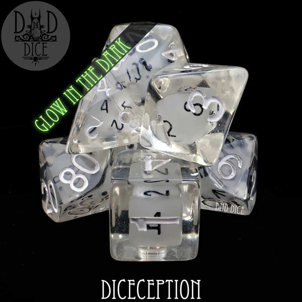 DND Dice Poly 7 Dice Set: Deception (Glow) | Dragon's Lair Comics and Fantasy Houston TX