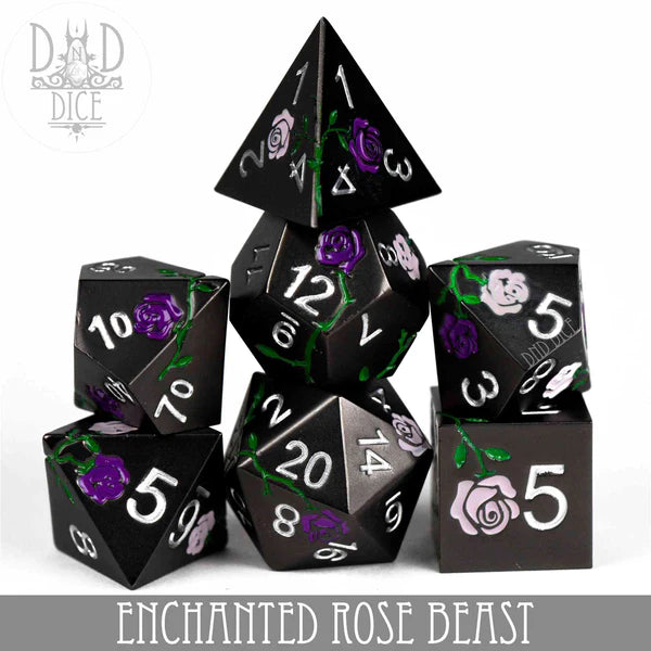 DND Dice Poly 7 Metal Dice: Enchanted Rose - Beast | Dragon's Lair Comics and Fantasy Houston TX