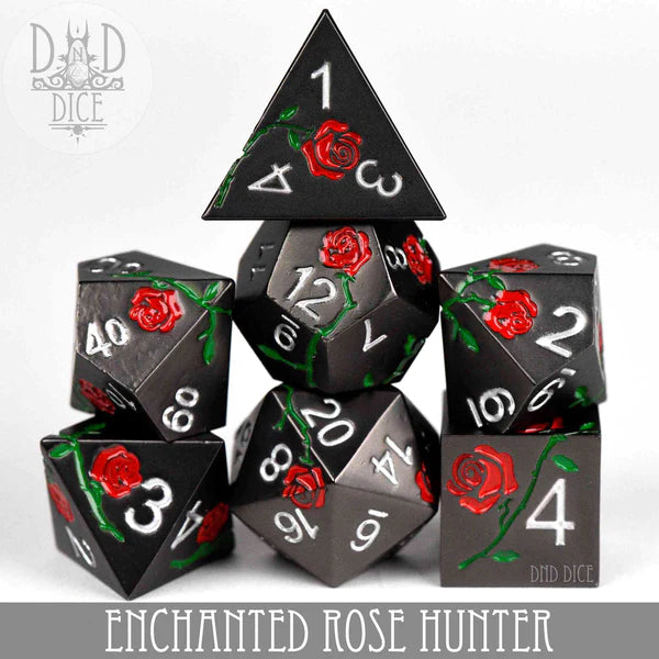 DND Dice Poly 7 Metal Dice: Enchanted Rose - Hunter | Dragon's Lair Comics and Fantasy Houston TX