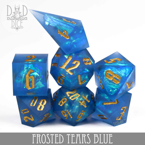 DND Dice Poly 7 Dice Set: Frosted Tears Blue (Handmade) | Dragon's Lair Comics and Fantasy Houston TX