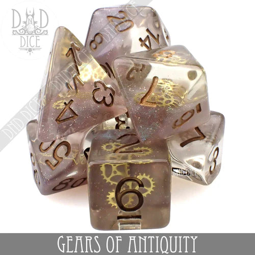 DND Dice Poly 7 Dice Set: Gears of Antiquity | Dragon's Lair Comics and Fantasy Houston TX