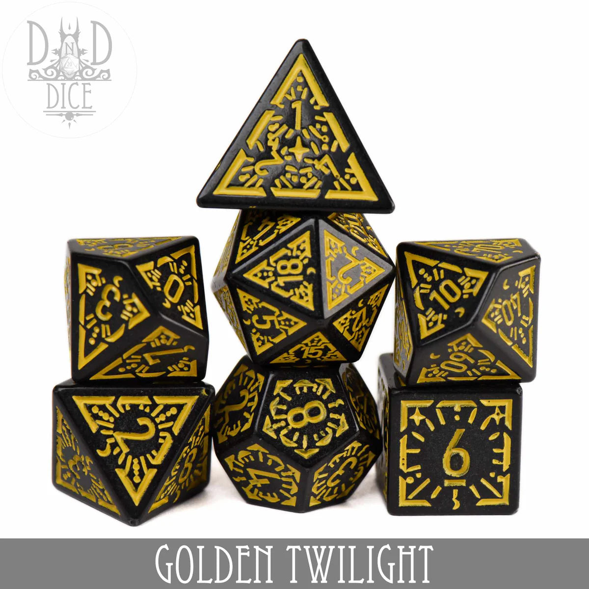 DND Dice Poly 7 Dice Set: Golden Twilight | Dragon's Lair Comics and Fantasy Houston TX