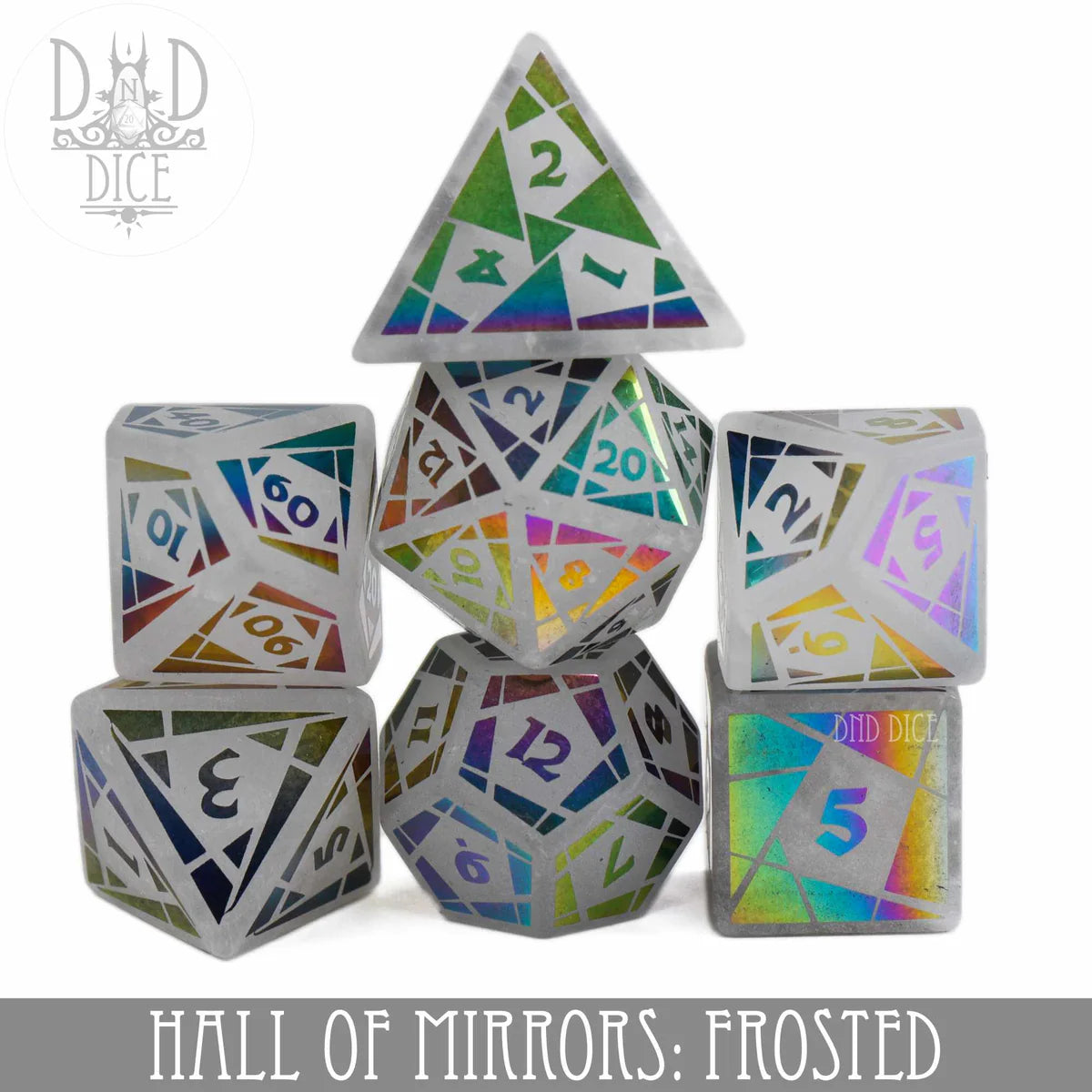 DND Dice Poly 7 Dice Set: Hall of Mirrors Frosted Quartz | Dragon's Lair Comics and Fantasy Houston TX