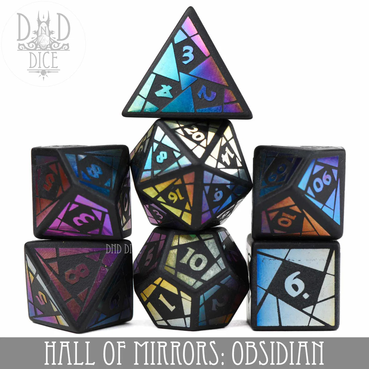 DND Dice Poly 7 Dice Set: Hall of Mirrors Obsidian | Dragon's Lair Comics and Fantasy Houston TX