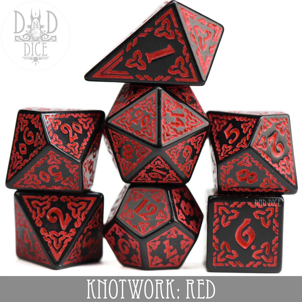 DND Dice 7 Dice Set: Knotwork Red | Dragon's Lair Comics and Fantasy Houston TX