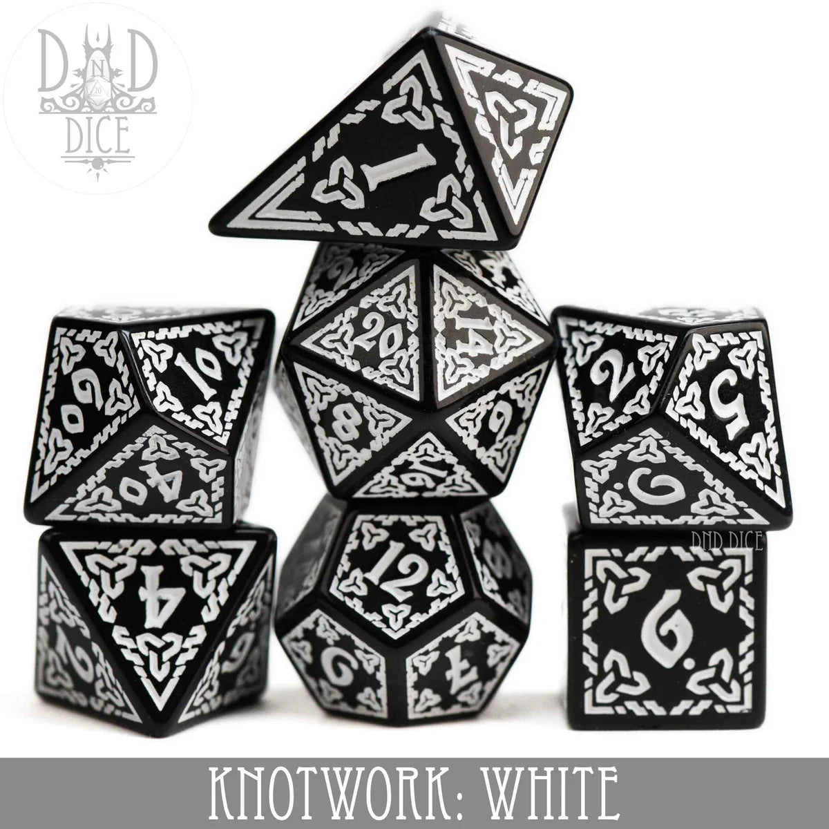 DND Dice 7 Dice Set: Knotwork White | Dragon's Lair Comics and Fantasy Houston TX