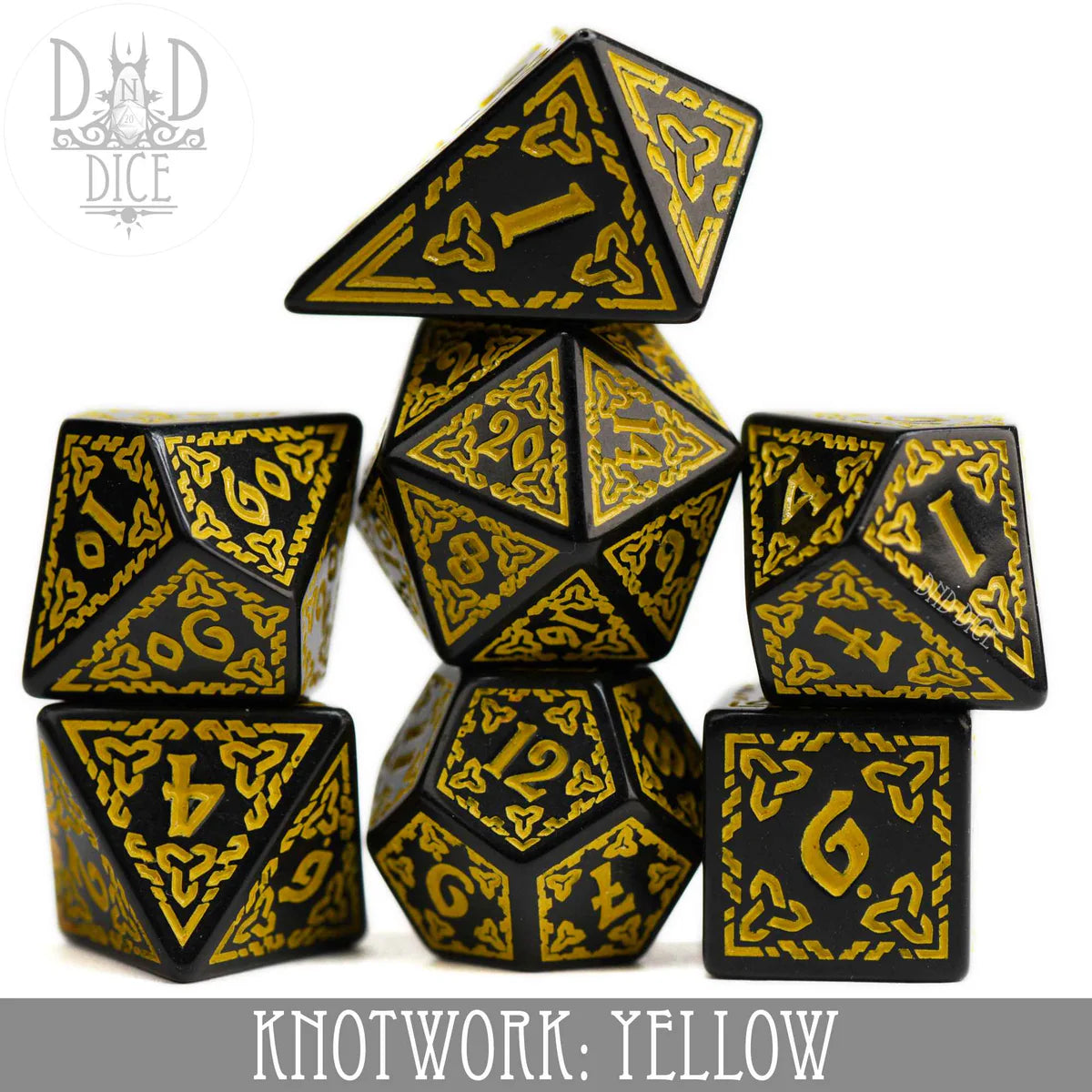 DND Dice 7 Dice Set: Knotwork Yellow | Dragon's Lair Comics and Fantasy Houston TX