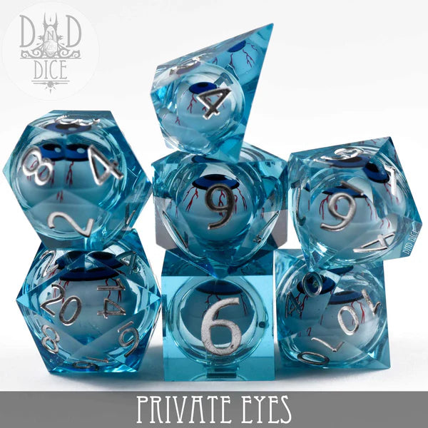 DND Dice Poly 7 Liquid core dice: Private Eyes Handmade | Dragon's Lair Comics and Fantasy Houston TX