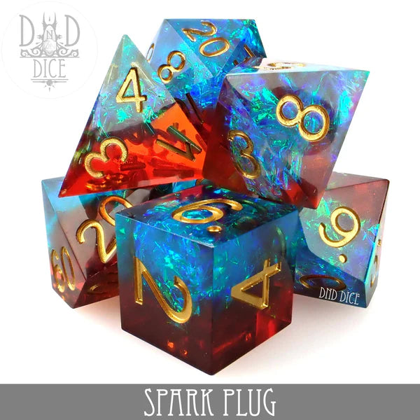 DND Dice Poly 7 Dice Set: Spark Plug (Handmade) | Dragon's Lair Comics and Fantasy Houston TX