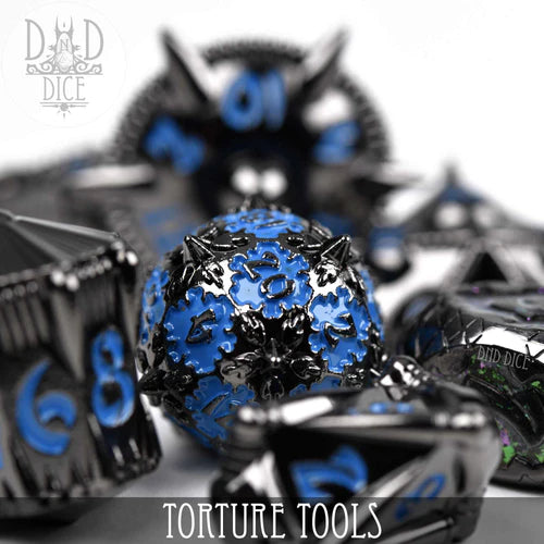 DND Dice Poly 7 Set: Torture Tools Blue | Dragon's Lair Comics and Fantasy Houston TX